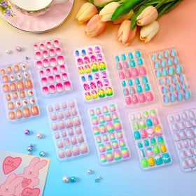 BOARDFEB Kids Press On Nails 216 Pcs close-up of sticker application process