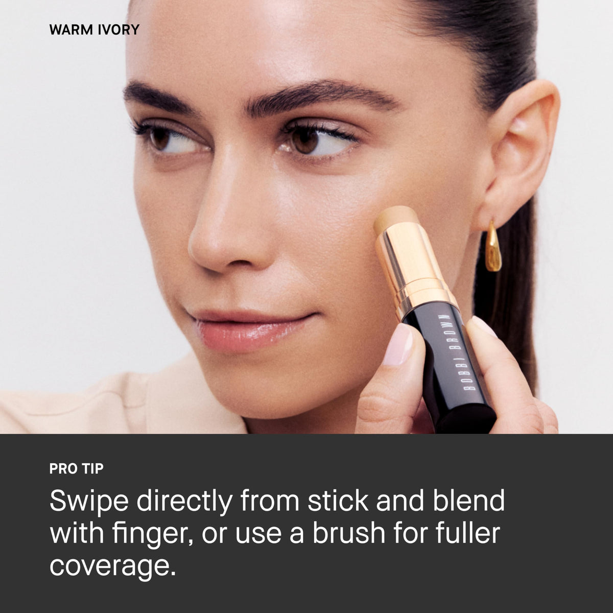 Bobbi Brown Skin Foundation Stick Cool Golden C-076 blended on skin