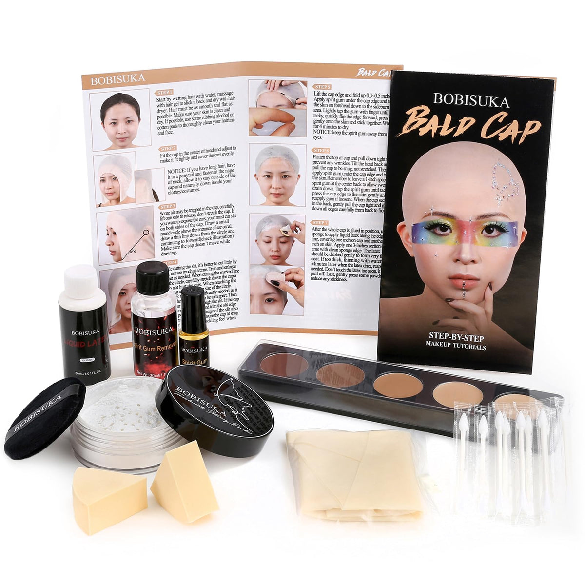 BOBISUKA Bald Cap Halloween Makeup Kit contents overview