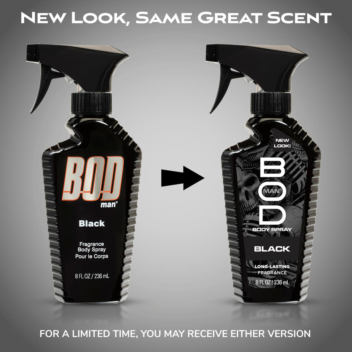 BOD man Black Fragrance Body Spray back view with ingredients