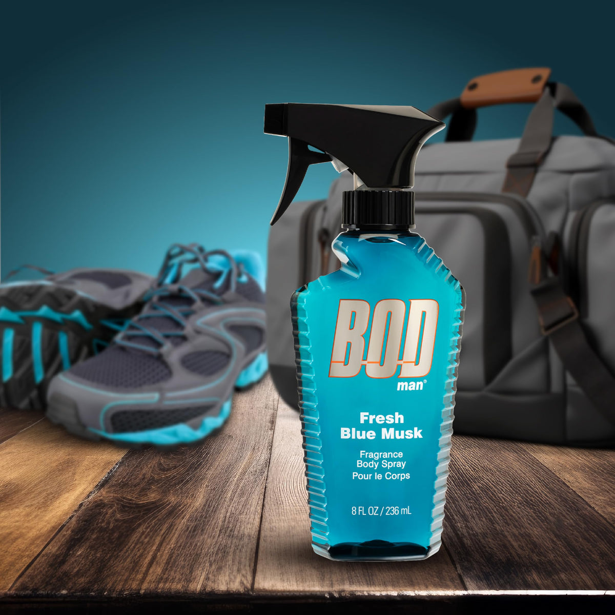 BOD man Fresh Blue Musk Body Spray packaging details