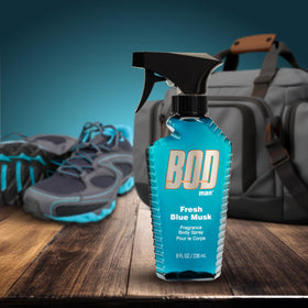 BOD man Fresh Blue Musk Body Spray packaging details