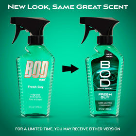 BOD man Fresh Guy Body Spray back view with ingredient list