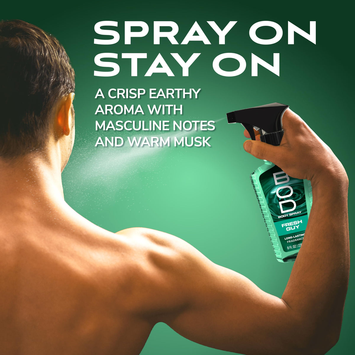 BOD man Fresh Guy Body Spray close-up of label