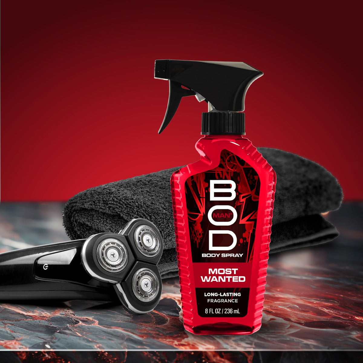 Bod Man Most Wanted Fragrance Body Spray bottle close-up