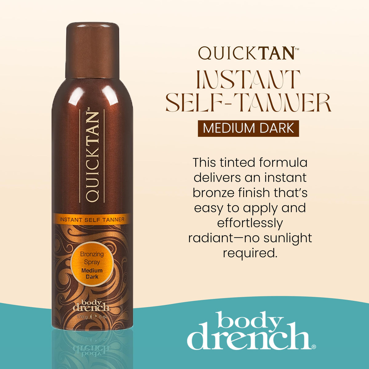 Body Drench QuickTan bronzing spray back view with ingredient list