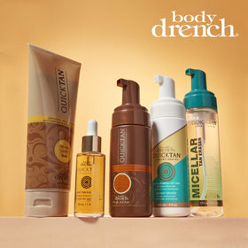 Body Drench QuickTan bronzing spray in use on skin