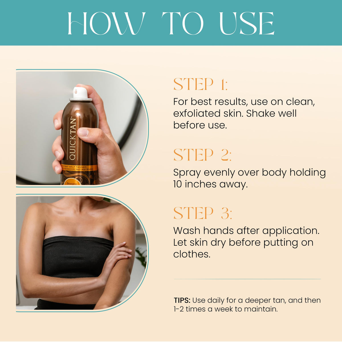 Body Drench QuickTan bronzing spray packaging with 6 oz label