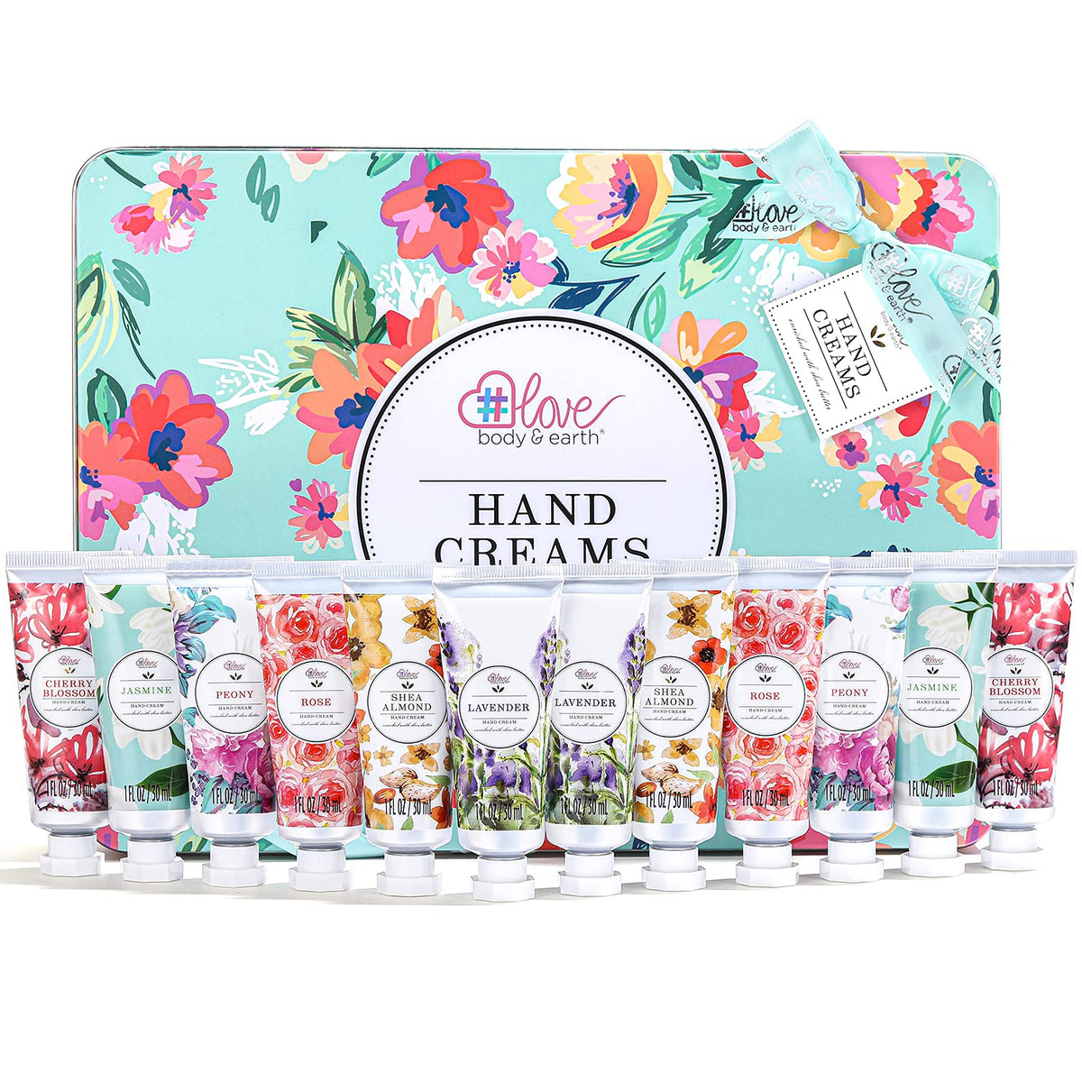 BODY & EARTH 12 Pack Hand Cream Gift Set front view with assorted scents