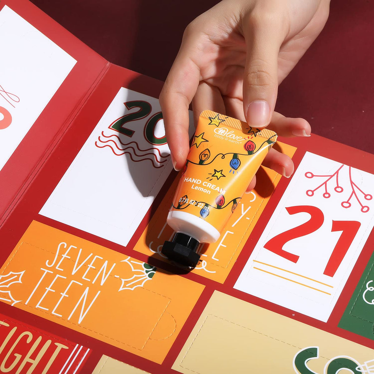 BODY & EARTH Advent Calendar 2026 close-up of body lotions