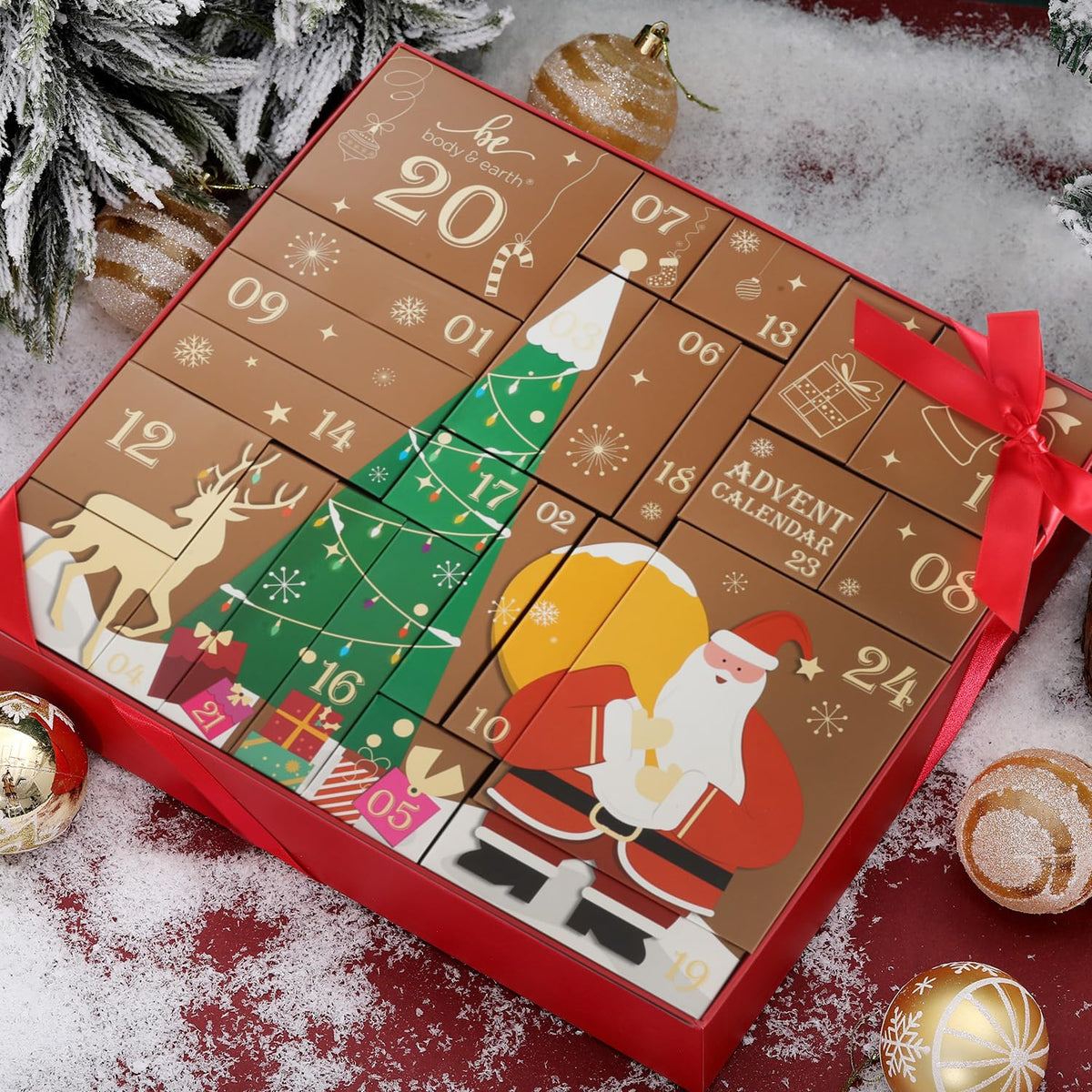 BODY & EARTH Advent Calendar 2026 festive scene with decorations