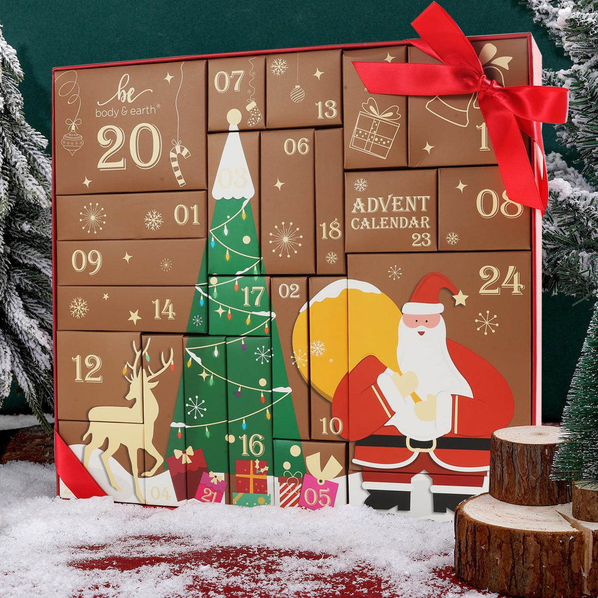 BODY & EARTH Advent Calendar 2026 opened showing 24 beauty products
