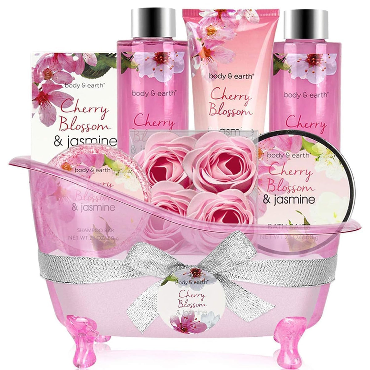 BODY & EARTH Cherry Blossom & Jasmine Bath Set front view
