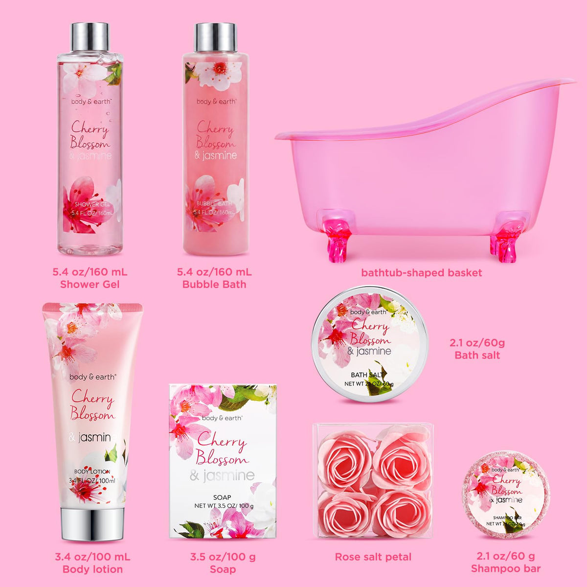 BODY & EARTH Cherry Blossom scented bath salt in packaging