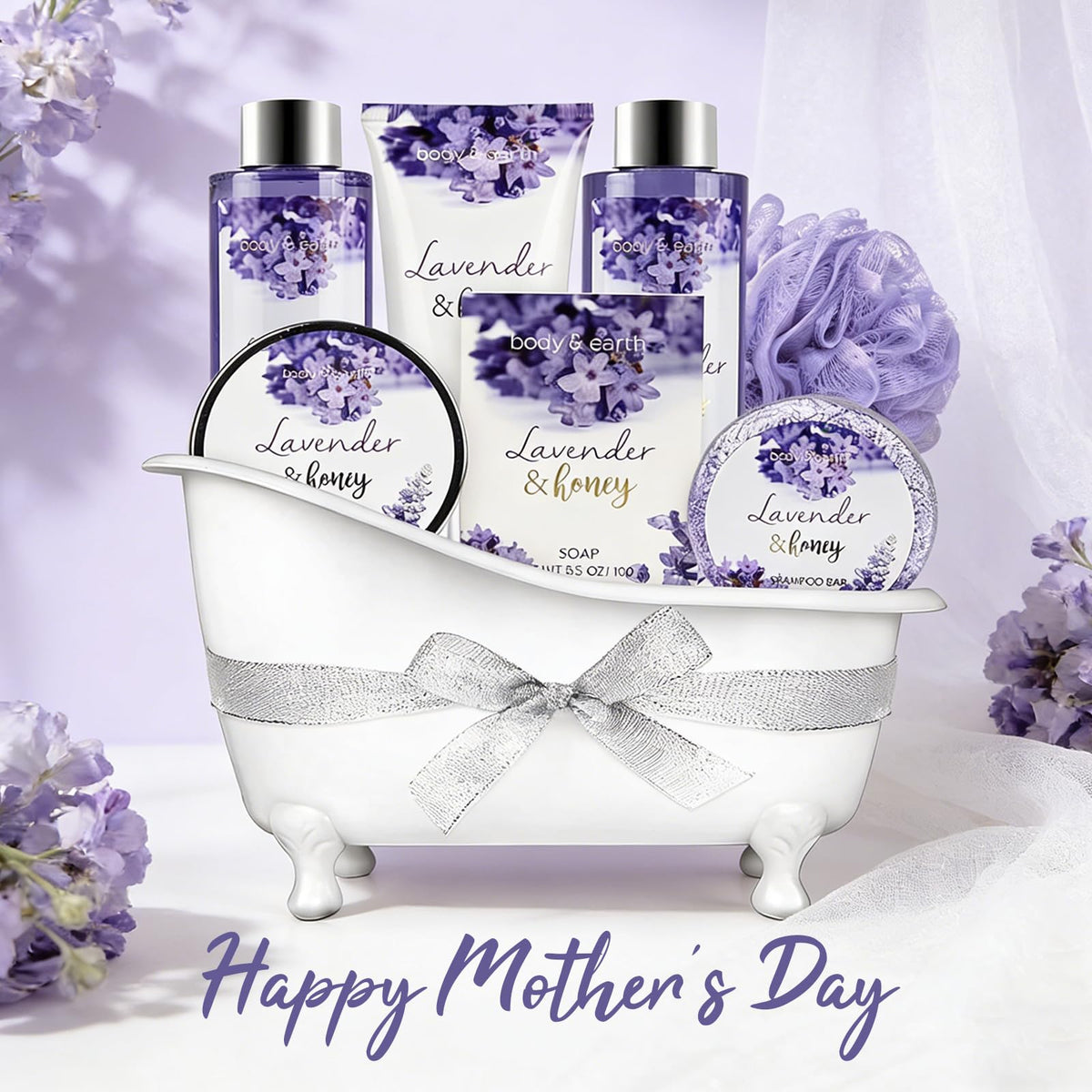 BODY & EARTH gift set with lavender and honey scent description
