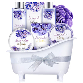 BODY & EARTH Lavender Spa Gift Set front view with 8 pieces