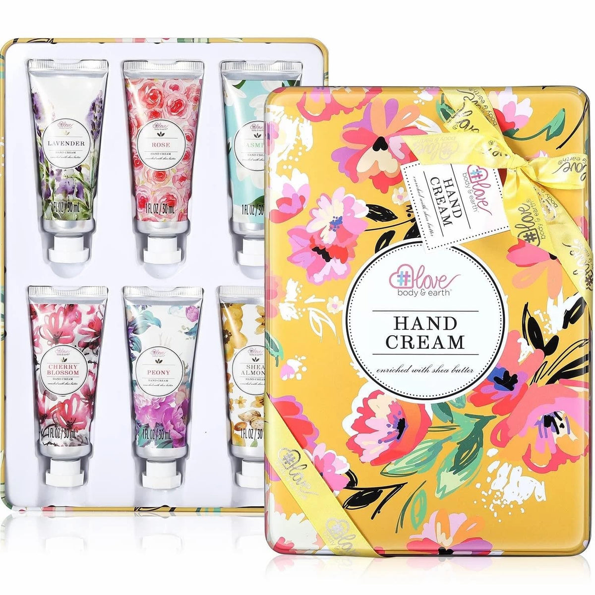 BODY & EARTH # LOVE Hand Cream Gift Set front view with six travel-sized tubes