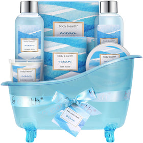 BODY & EARTH Ocean Gift Basket front view with all products