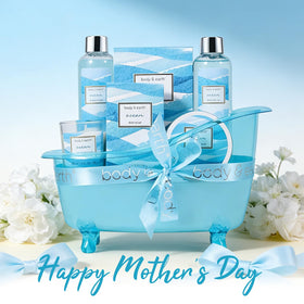 BODY & EARTH Ocean Gift Basket lifestyle scene with bath products