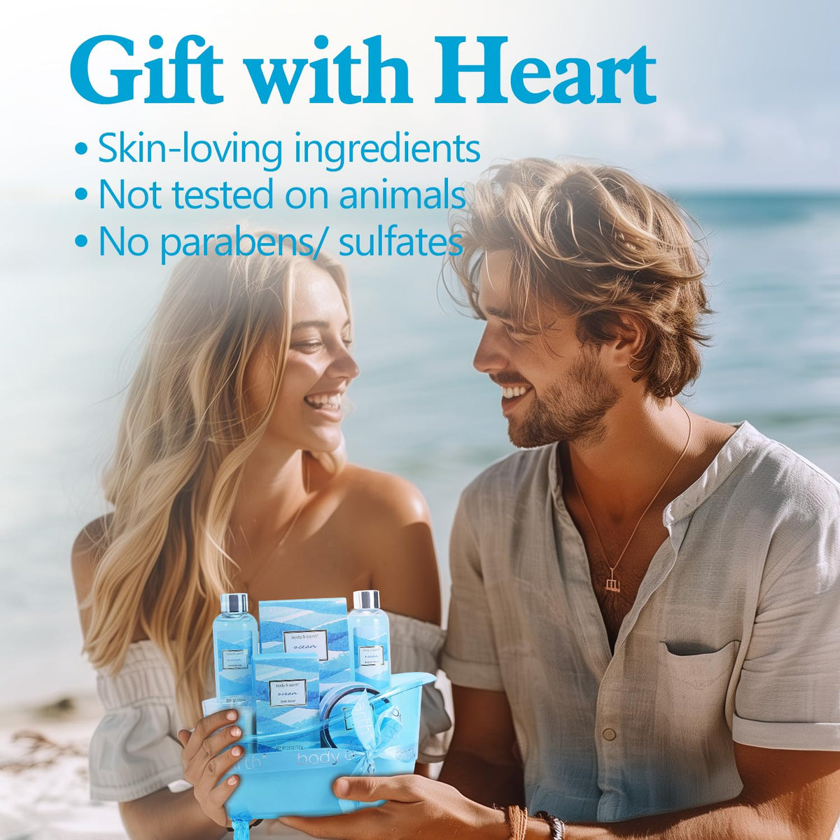BODY & EARTH Ocean Gift Basket scented candle and bath salt