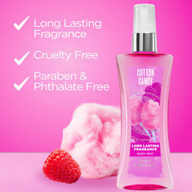 Body Fantasies Cotton Candy Body Spray with cotton candy background