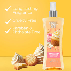 Body Fantasies Cupcake Swirl Body Spray 8 fl oz on vanity