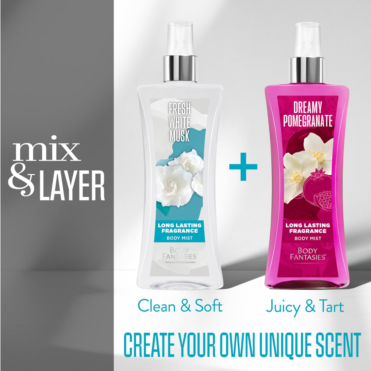 Body Fantasies Fresh White Musk Body Spray in hand for easy use