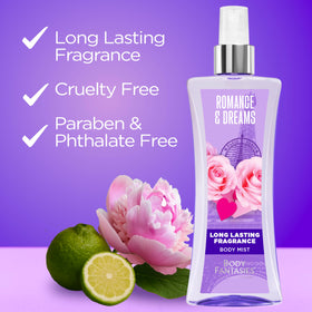 Body Fantasies Romance & Dreams Body Spray with floral background