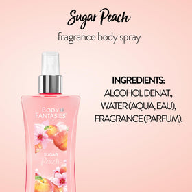Body Fantasies Sugar Peach Body Spray 8 fl oz with peach and flowers