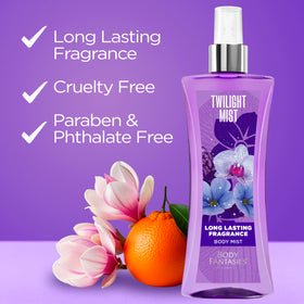 Body Fantasies Twilight Mist Body Spray 8 fl oz with ingredients list