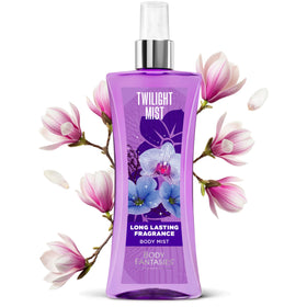 Body Fantasies Twilight Mist Body Spray on a vanity