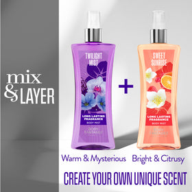 Body Fantasies Twilight Mist Body Spray with floral background