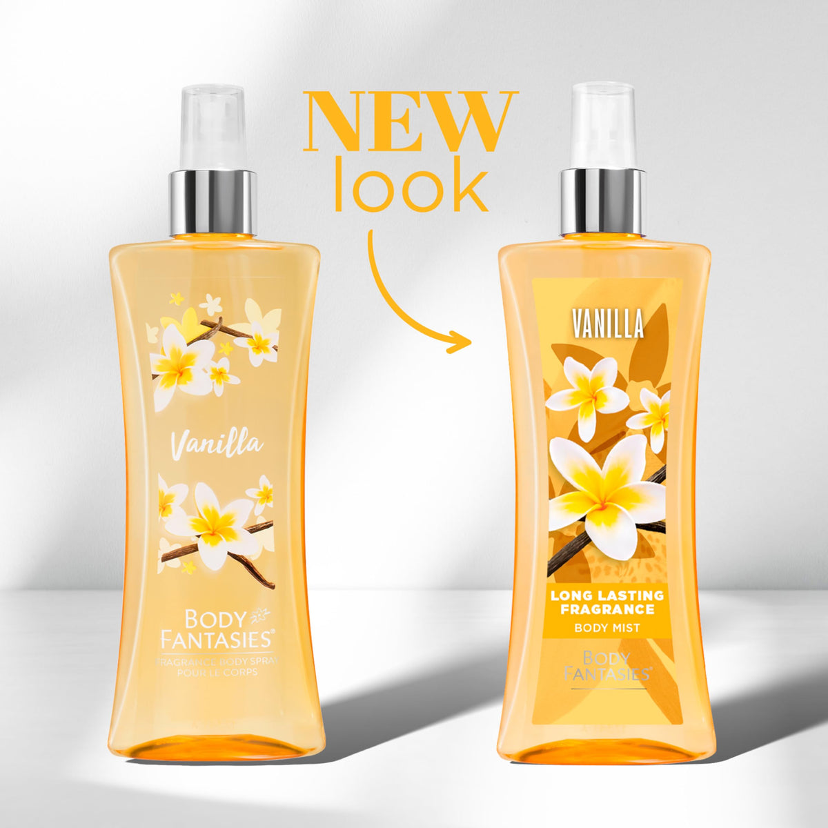 Body Fantasies Vanilla Body Spray packaging with pump