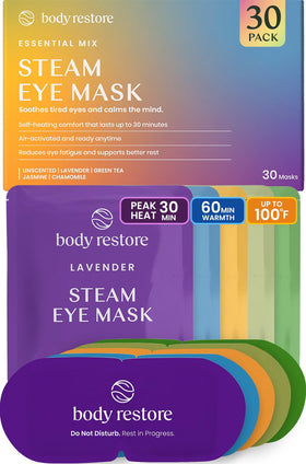 Body Restore Heated Eye Mask 30 Pack front view with assorted scents