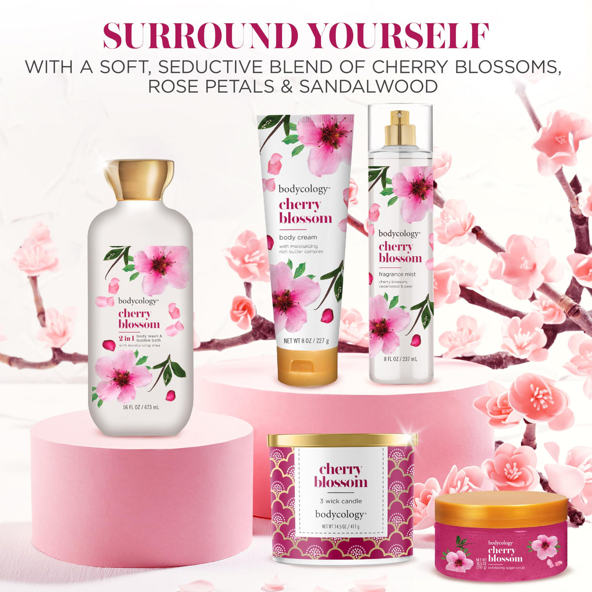 Bodycology Cherry Blossom Body Mist 8 fl oz packaging details