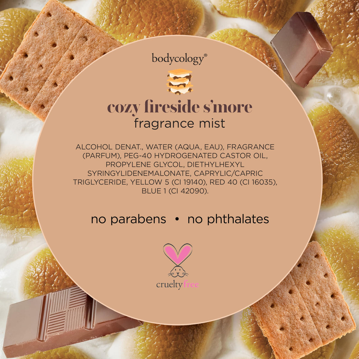Bodycology Fireside S'more Body Mist in a bathroom setting