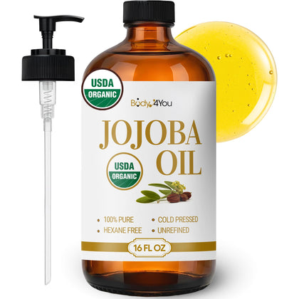 BodyJ4You Organic Jojoba Oil 16 Fl Oz front view