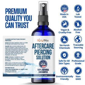 BodyJ4You Piercing Aftercare Spray in hand for application