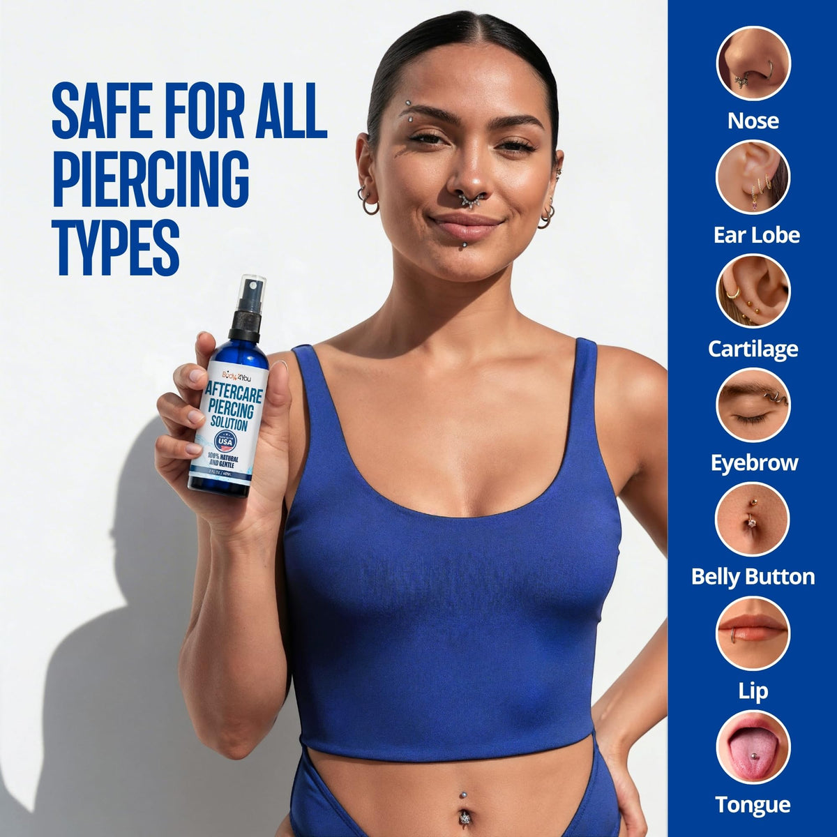BodyJ4You Piercing Aftercare Spray used on ear piercing