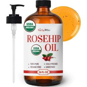 BodyJ4You Rosehip Oil 16 Fl Oz glass bottle front view