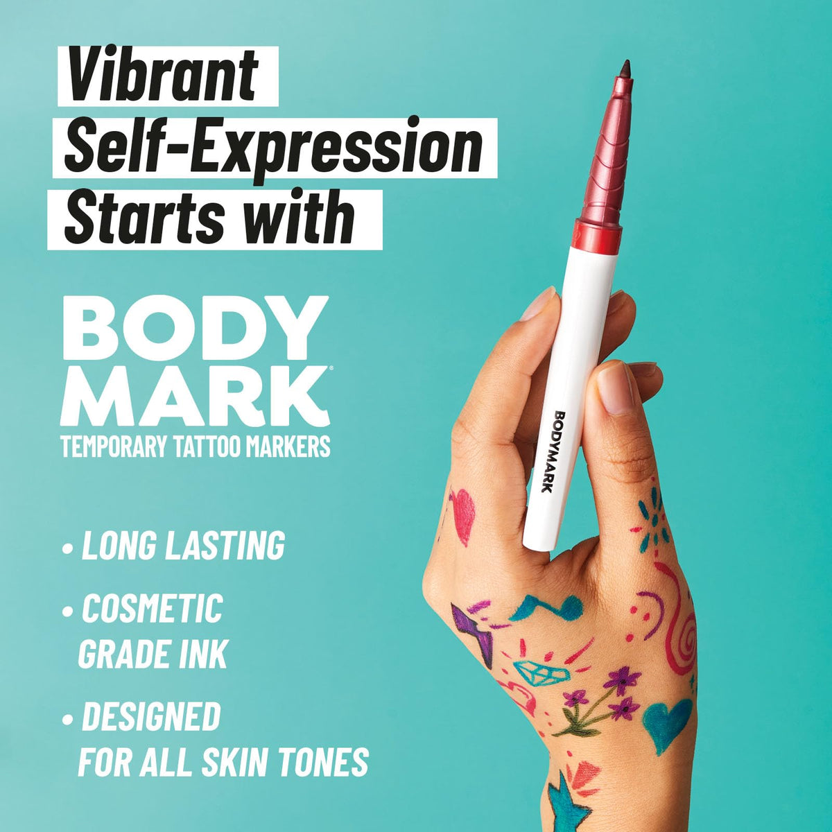 BODYMARK Temporary Tattoo Marker set displayed with stencils