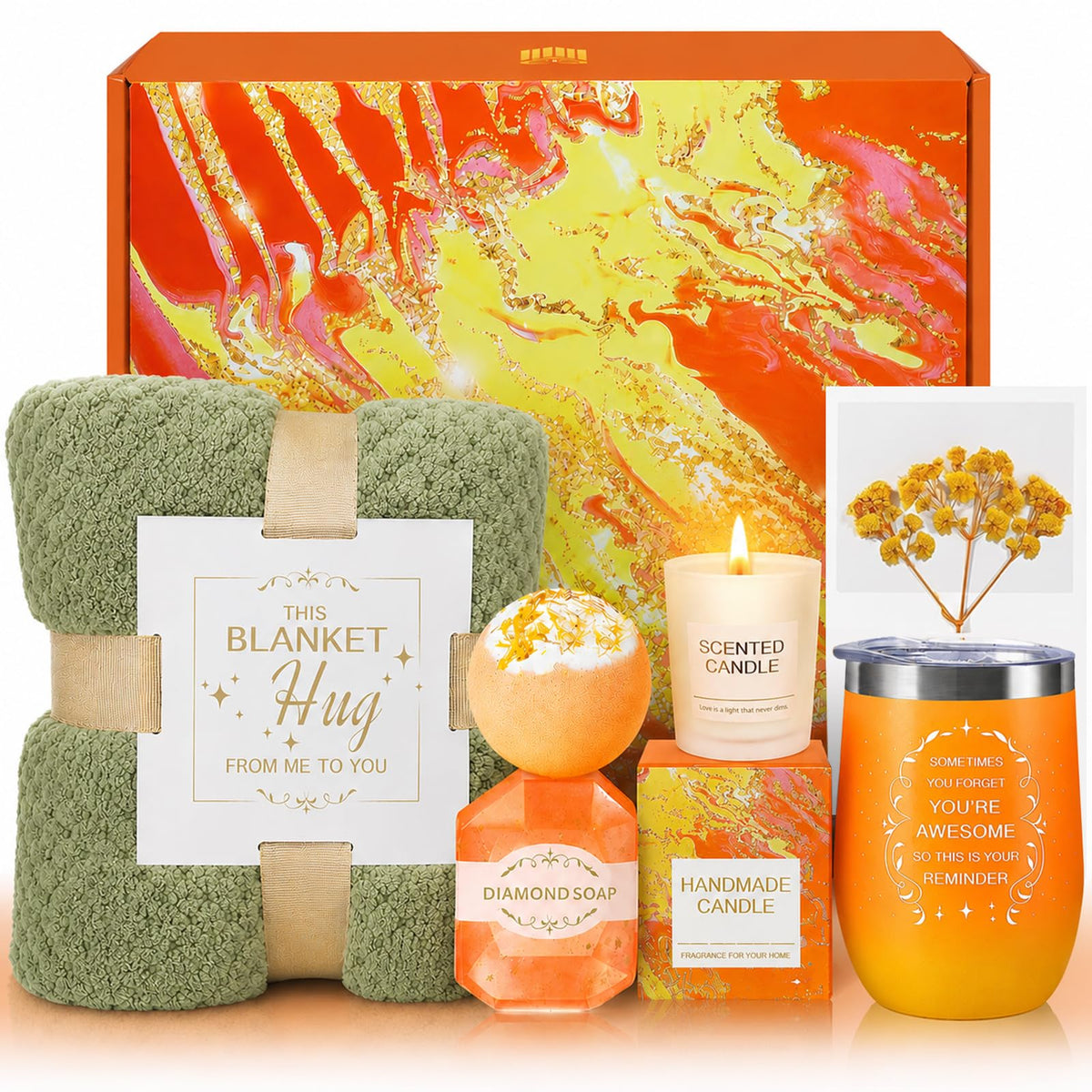 BodyRefresh Self Care Gift Basket with flannel blanket and spa items
