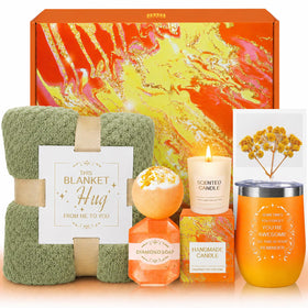 BodyRefresh Self Care Gift Basket with flannel blanket and spa items