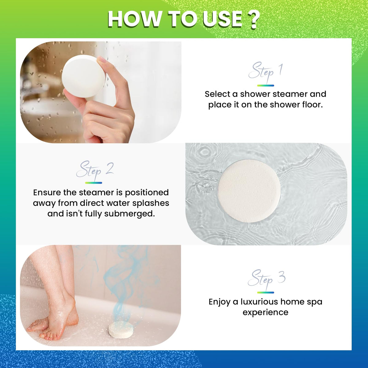 BodyRefresh Shower Steamers arranged on a spa-like surface