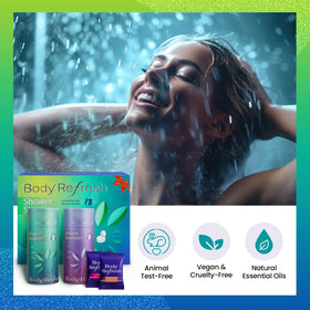 BodyRefresh Shower Steamers in a relaxing bathroom setting