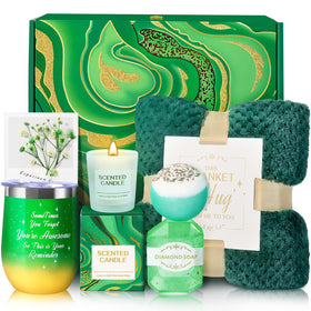 BodyRefresh Spa Gift Basket with flannel blanket and candle