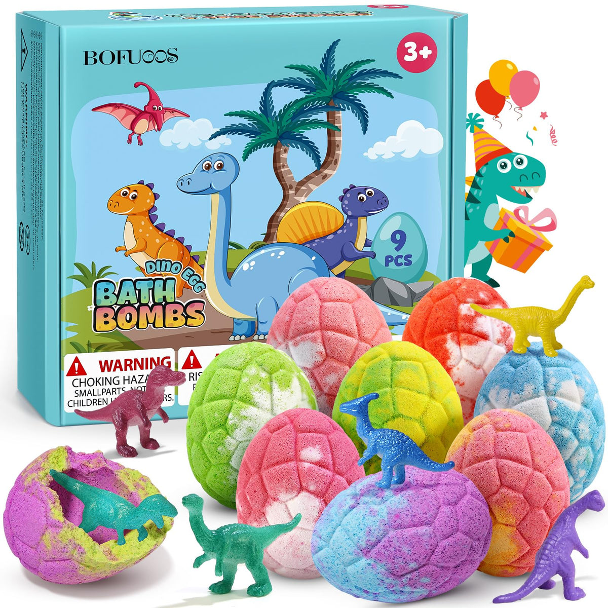 Bofuoos Dinosaur Bath Bombs colourful set front view
