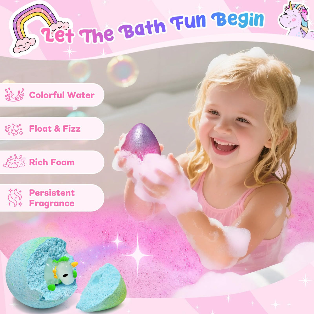 Bofuoos Unicorn Bath Bombs in a gift basket