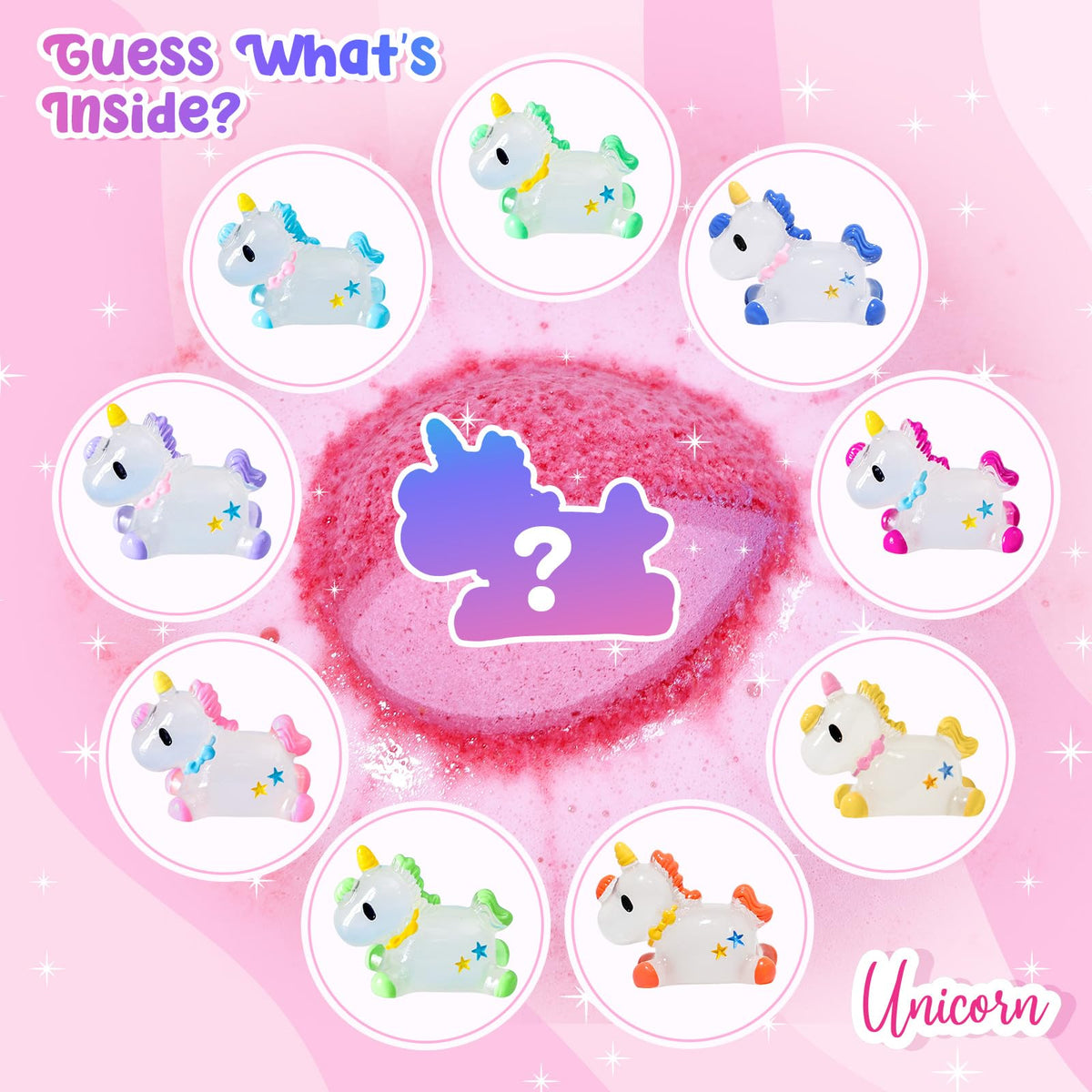 Bofuoos Unicorn Bath Bombs with fruit scents displayed