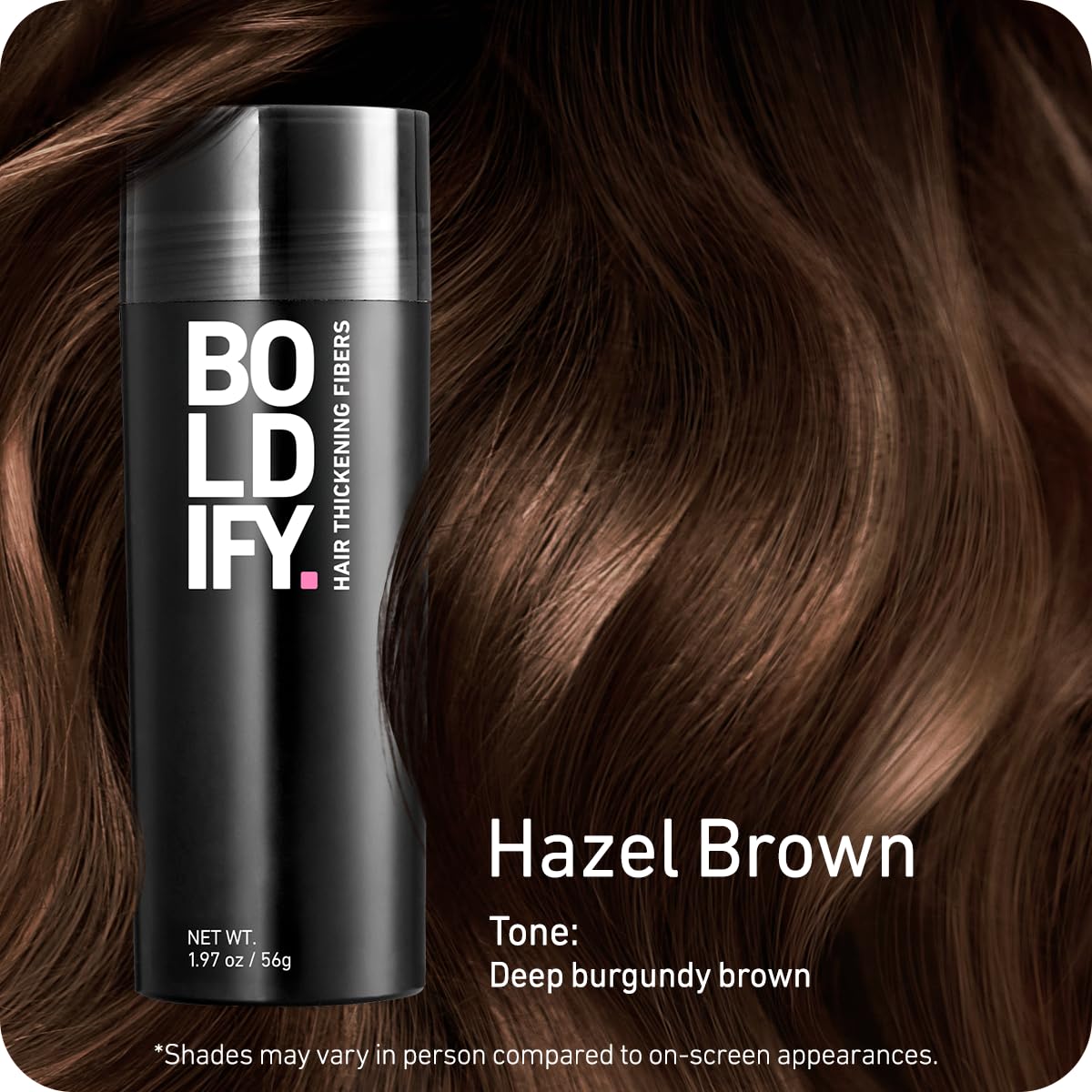 Boldify Hair Fibers Hazel Brown packaging